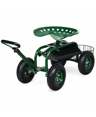 Slickblue Heavy Duty Garden Cart with Tool Tray and 360 Swivel Seat