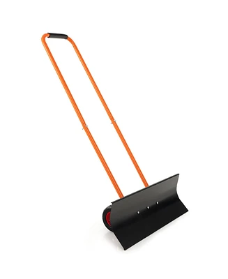 Slickblue Snow Shovel with Wheels with 30 Inches Wide Blade and Adjustable Handle-Orange