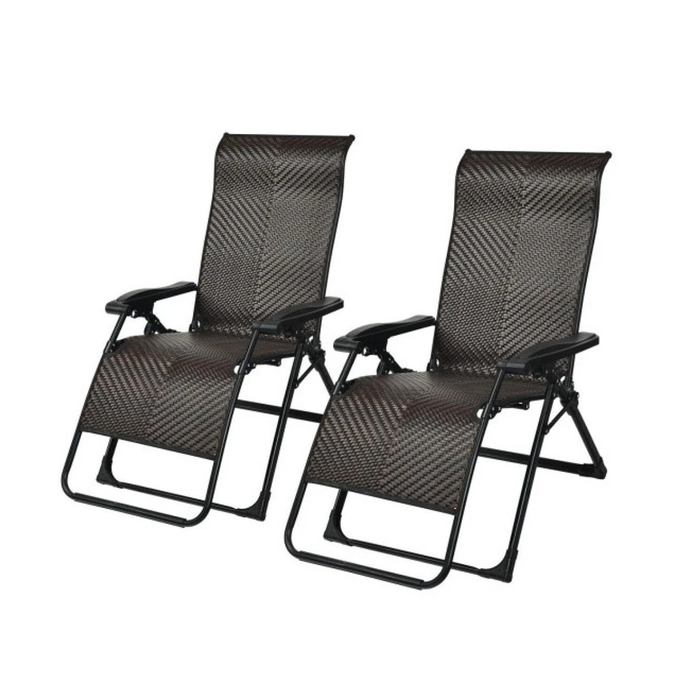 Slickblue 2PCS Patio Rattan Zero Gravity Lounge Chair