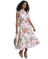 Calvin Klein Petite Floral-Print A-Line Halter Dress