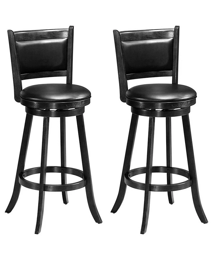 Slickblue Set of 2 29 Inch Swivel Bar Height Stool Wood Dining Chair Barstool
