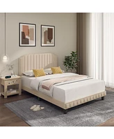 Slickblue Heavy Duty Upholstered Bed Frame with Rivet Headboard