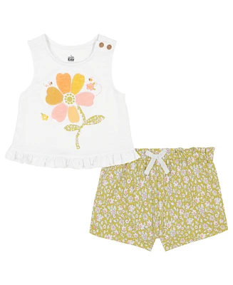 Kids Headquarters Toddler Girls Ruffle-Trim Tank Top & Floral Crinkle Knit Shorts, 2 piece set