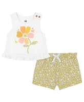 Kids Headquarters Toddler Girls Ruffle-Trim Tank Top & Floral Crinkle Knit Shorts, 2 piece set