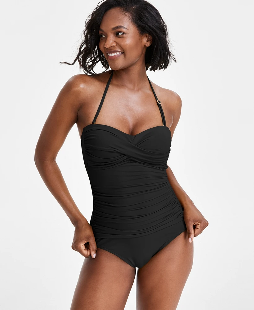 Anne Cole Twist-Front Ruched One-Piece Swimsuit