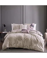 Bebejan Dahlia Purple Bedding 200 Thread Count 100% Cotton Sateen 5 Piece Reversible King Comforter Set