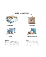 Bebejan Maia Blue Bedding 200 Thread Count 100% Cotton Sateen 5 Piece Reversible Queen Comforter Set