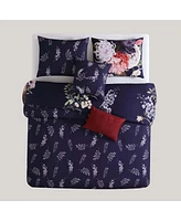 Bebejan Deep Purple Garden Bedding 200 Thread Count 100% Cotton Sateen 5 Piece Queen Size Reversible Comforter Set