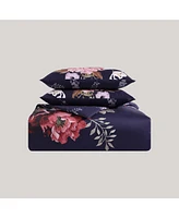 Bebejan Deep Purple Garden Bedding 200 Thread Count 100% Cotton Sateen 5 Piece Queen Size Reversible Comforter Set