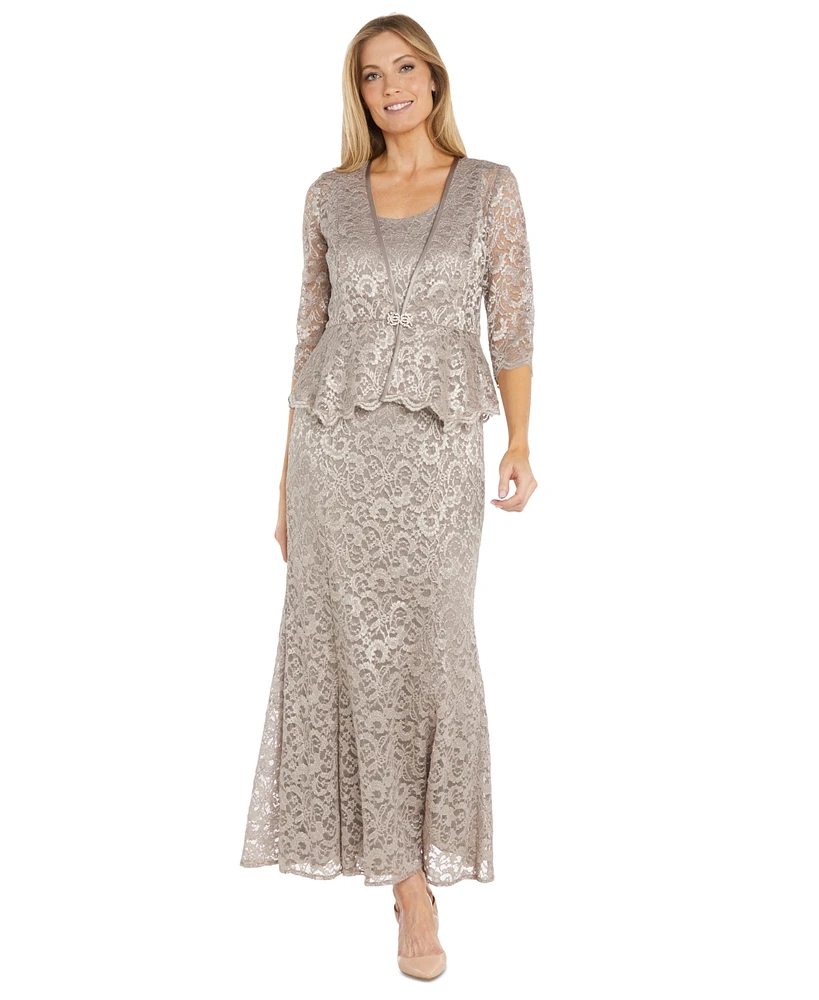 R & M Richards Petite 2-Pc. Metallic-Lace Gown Jacket Set