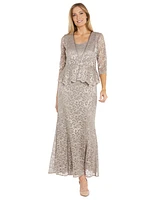 R & M Richards Petite 2-Pc. Metallic-Lace Gown Jacket Set