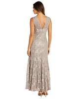 R & M Richards Women's Long Embellished Illusion-Detail Lace Gown