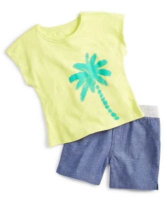 First Impressions Baby Boys Palm Graphic T Shirt Chambray Shorts Created For Macys