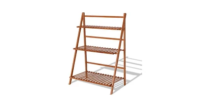 Slickblue 3 Tiers Outdoor Stand Bamboo Flower Pot Shelf