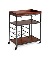 Slickblue 3 Tiers Storage Bar Serving Cart with Wine Rack