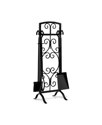 Slickblue 5 Piece Wrought Iron Fireplace Tools with Decor Holder-Black