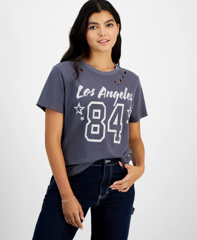 Grayson Threads, The Label Juniors' Los Angeles Sporty Distressed Tee