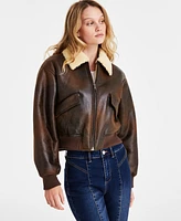 Maralyn & Me Juniors' Faux-Fur-Collar Bomber Jacket