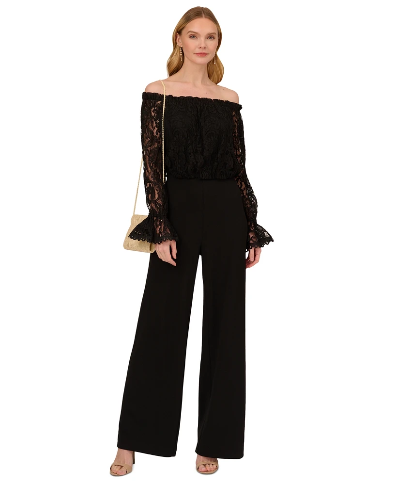 Adrianna Papell Off-The-Shoulder Lace Jumpsuit