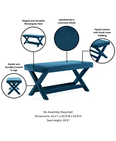 Manhattan Comfort Abigail 42.12" Velvet Upholstered Rubberwood Double Ottoman Bench