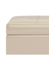 Simpli Home Oregon Storage Ottoman Bench with Tray Satin Cream Pu Leather