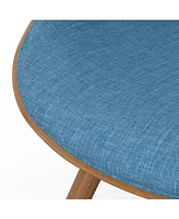Simpli Home Malden Bentwood Dining Chair with Wood Back in Blue Linen Look Woven Fabric
