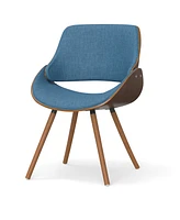 Simpli Home Malden Bentwood Dining Chair with Wood Back in Blue Linen Look Woven Fabric