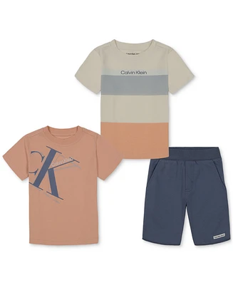 Calvin Klein Toddler 2 Colorful Logo Tees and French Terry Shorts, 3 piece