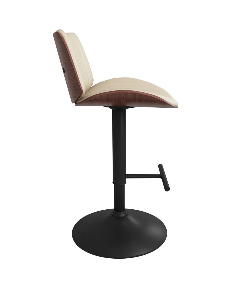 Simpli Home Goulding Adjustable Swivel Bar Stool in Cream Pu Leather