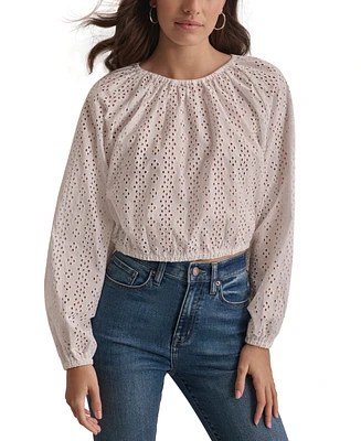 Dkny Jeans Women's Cotton Eyelet Cropped Blouse