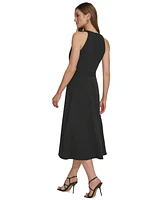 Dkny Women's V-Neck Belted Sleeveless A-Line Dress