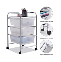 Slickblue 3 Drawers White Metal Rolling Storage Cart