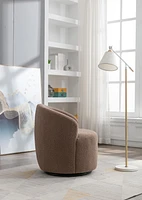 Teddy Fabric Swivel Accent Armchair Barrel Chair With Powder Coating Metal Ring, Coffee