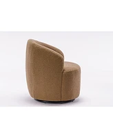 Streamdale Furniture Teddy Fabric Swivel Accent Armchair Barrel Chair With Powder Coating Metal Ring, Coffee