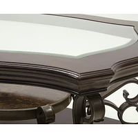 Cocktail Table, Glass table top, Mdf W/marble paper middle shelf, powder coat finish metal legs. (52"Lx32"Wx20"H)