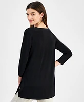 Jm Collection Women's 3/4-Sleeve Swing V-Neck Top, Created for Macy's