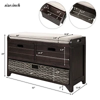 Storage Bench With Removable Basket And 2 Drawers, Fully Assembled Shoe Bench