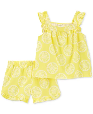 Carter's Little & Big Girls Lemon-Print Loose-Fit Pajamas Set, 2 Piece Set