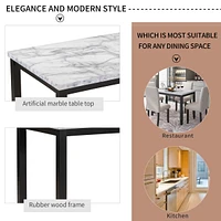 Faux Marble 5-Piece Dining Set Table With 4 Thicken Cushion Dining Chairs Home Furniture