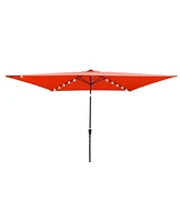 10 X 6.5FT Rectangular Patio Solar Led Lighted Outdoor Umbrellas With Crank And Push Button