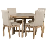 Farmhouse Dining Set - Round Table + 4 Chairs