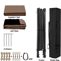 Pop Up Gazebo Canopy With Netting, 2-Tier Soft Top Tent, 11x11FT, Brown