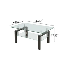 Tempered Clear Glass Coffee Table, 2-Layers Coffee Table Living Room Center Table