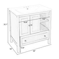 Streamdale Furniture 30" Bathroom Vanity Set with Solid Wood Frame & Ceramic Sink