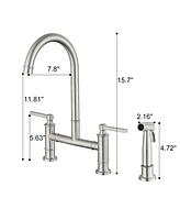 Streamdale Furniture Double Handle Bridge Kitchen Faucet With Side Spray