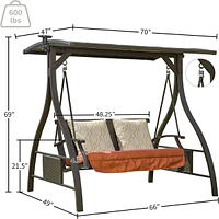 Streamdale Furniture Adjustable Canopy Hammock Swing with Solar Light & Cushions