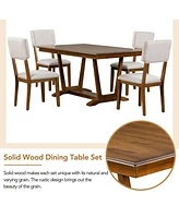 Streamdale Furniture Walnut 5-Piece Dining Set with Upholstered Chairs