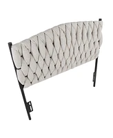 Streamdale Furniture Braided Matisse Twin Size Headboard In Black Metal And Cream Fabric