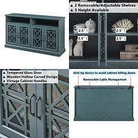 53 Wooden Tv Console, Storage Buffet Cabinet, Sideboard With Glass Door And Adjustable Shelves