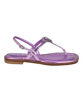 Guess Women's Rainey Logo Sqaure Toe T-Strap Flat Sandals